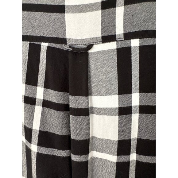 Kensie XL Button Up Shirt Plaid Black White Long Sleeve Soft Viscose Top - Picture 9 of 9